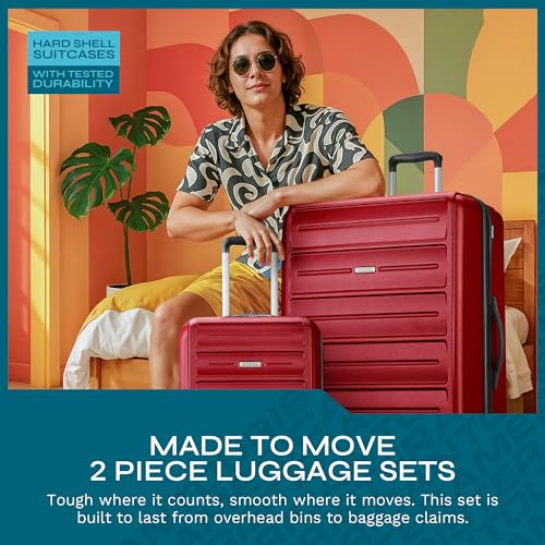 Image of American Tourister Westridge Hardshell Luggage Set - 2 Piece Set - 20 /28 inch Carry-On & Large Checked Luggage Set with Spinner Wheels - Expandable Hard Suitcases for Travel - Hard ABS Shell - Holly Red