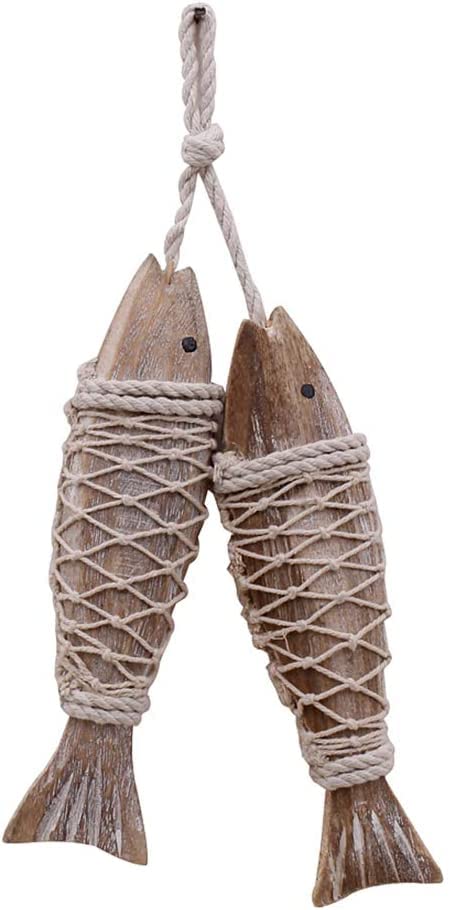 Linfevisi Wooden Fish Hanging Decor Beach Decor Vintage Wood Fish for Wall Rustic Nautical Fish Decor Sculpture Home Decor for Lake House Bathroom