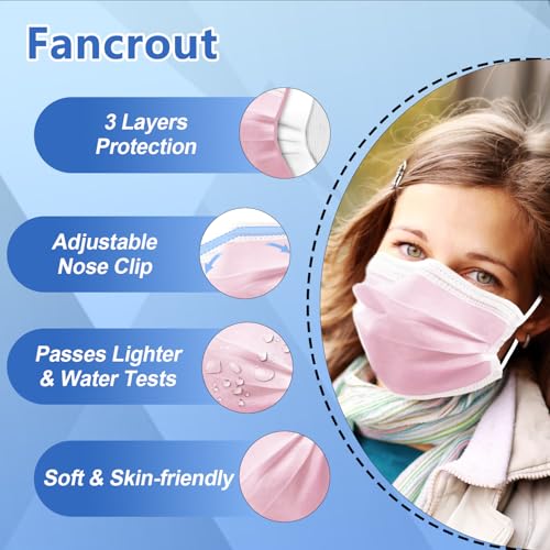 Image of 100Pcs Pink Disposable Face Mask,3 Ply Masks with Soft Ear loops