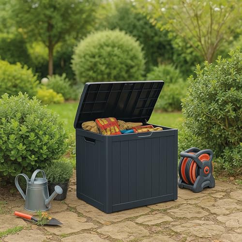 Ondis24 City Cube, Kunststoff Box - Abschließbare Poolbox, Paketbox, Gartenbox Wasserdicht, 110L, Anthrazit, 55x43x53cm Außenmaß, 75Kg Gewichtsbelastbarkeit. Ideal für Wohnungs- & Gartenbesitzer