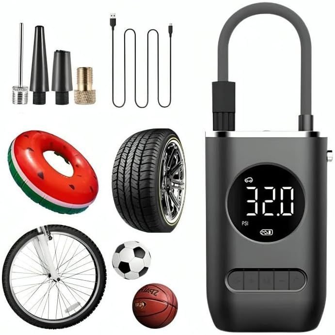 Bomba de Ar Digital Mini Calibrador Compressor de Pneus Carro Mot...