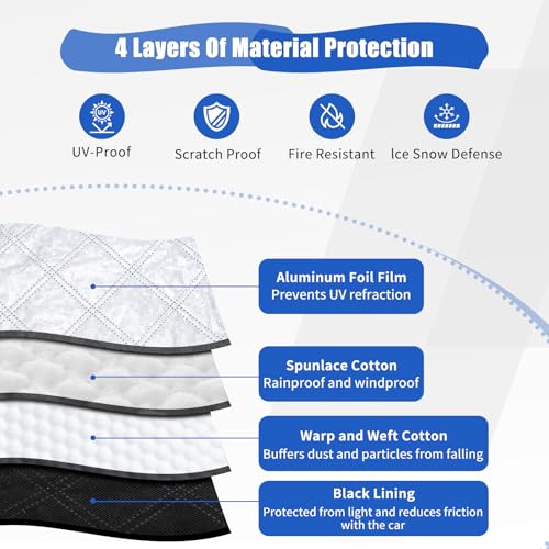 Image of Windshield Cover for Ice and Snow, Car Windshield Cover with Magnets & 2 Side Mirror Covers, 4 Layers Thickened Windshield Cover for Snow, Ice, Frost, Dust, UV