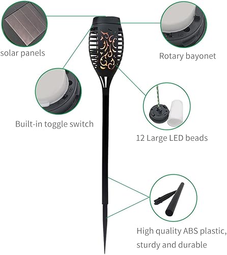 Miniatura 5 de BINNEKER Paquete de 8 luces solares para exteriores, luces solares de antorcha con efecto de llama parpadeante, luces solares de llama para fiestas
