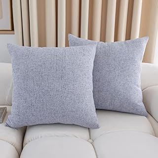 RENMEI Set of 2 Coushion Cover Faux Linen Cushion Protectors with Invisible Zipper 18 x 18 Inch 45 x 45 CM Grey