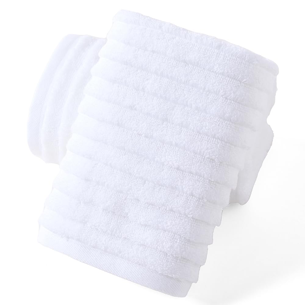 sense gnosis 100% Cotton White Hand Towel Set of 2 Thick Stereoscopic Ladder Striped Soft Quick Dry and Absorbent Bathroom Decorative Hand Towel 13 x