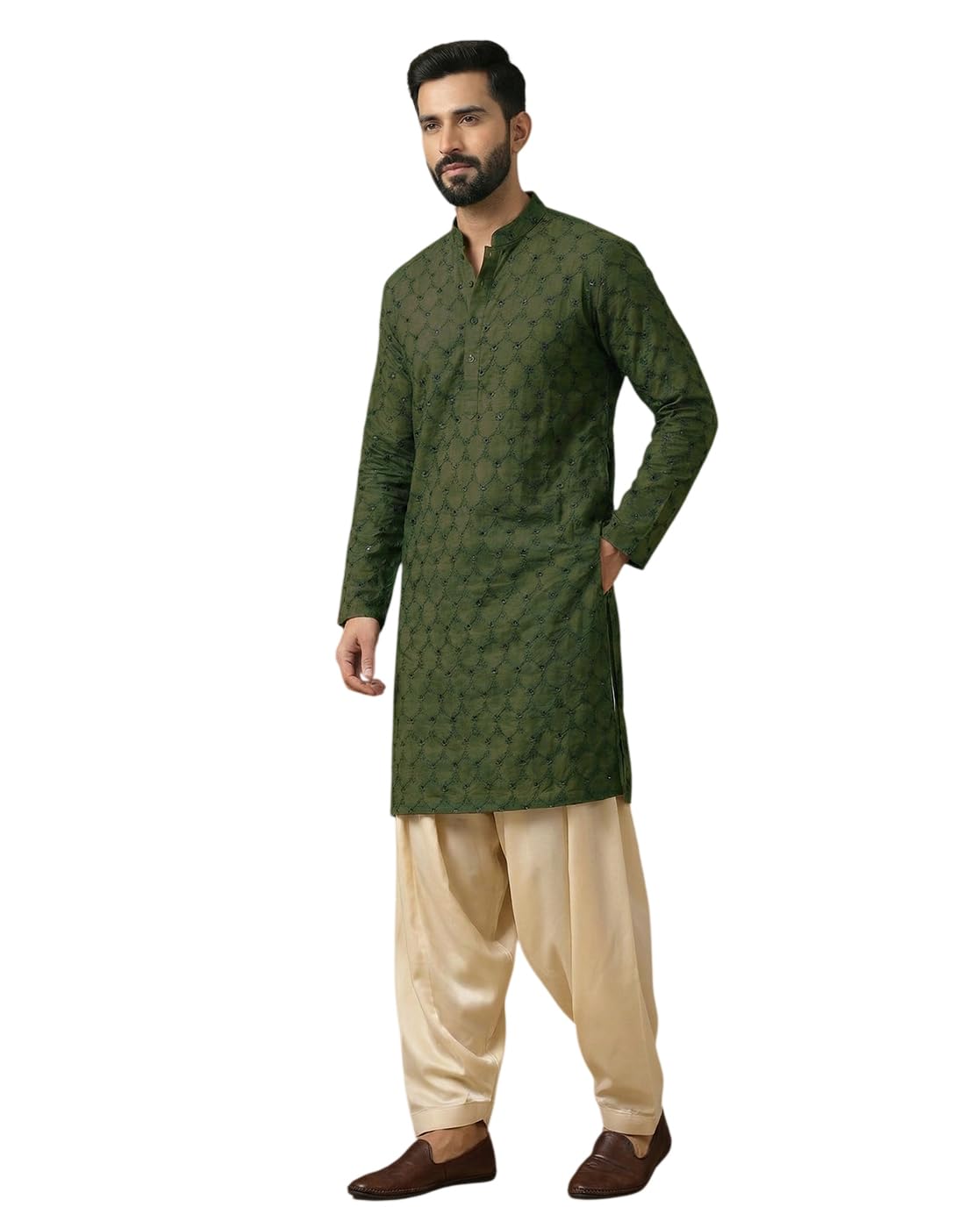 Men Cotton Embroide Full Sleeve Straight Ethnic Kurta | Breathable Fabric | Clean Silhouette | Comfortable Fit for Daily and Office Wear-image-35