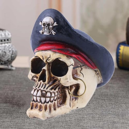 Calavera Pirata de Resina con Diseño Agrietado Resistente para Estanterías 6