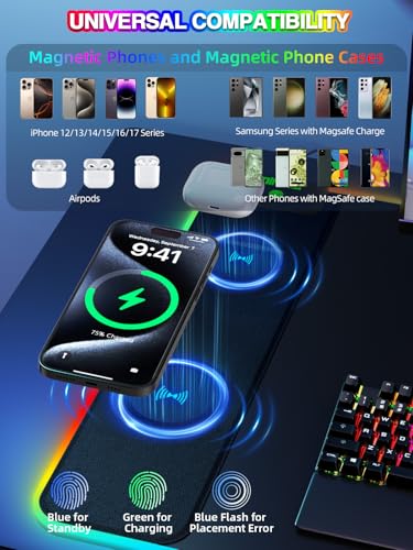 Image of Mouse Pad with 15W Magnetic Wireless Charging 31.5x15.75 Inch, RGB Mousepad for Desk Mat, XXL Desk Pad with 11 Colors & 5 Modes, Home Office Large Keyboard Pad Waterproof Non-Slip for Gaming PC Setup