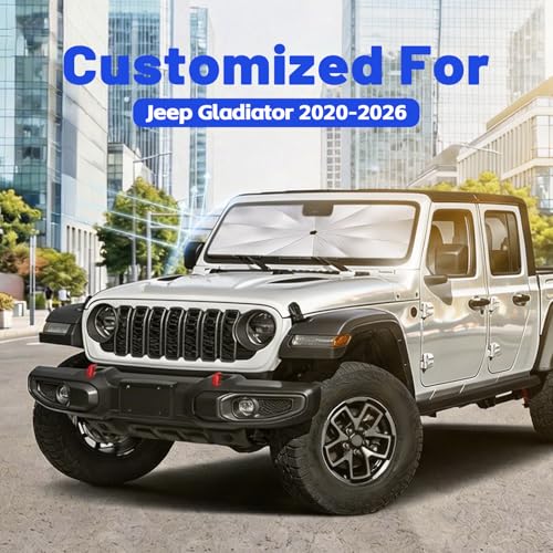 Image of Car Windshield Sun Shade for Jeep Gladiator 2020-2026 -[Reflective Coated Fabric] Sunshade Umbrella for Front Window, Car Shades Sun Visor Keep Car Cool and Protects Interior, 1:1 Exact Fit