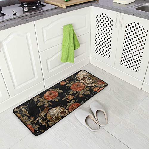 One Bear Skull Skeleton Flowers Kitchen Rugs Kitchen Mats Non Slip Washable Cushioned Mats Polyester Antifatigue Comfort Floor Mat Doormat For Kitchen Washroom Bedroom 39 X 20 Inch #TOP3