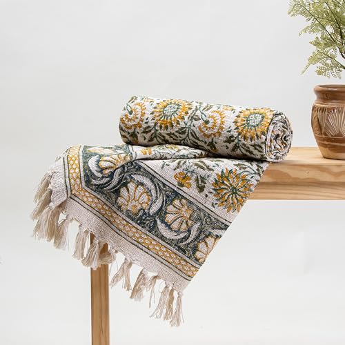 Image of Surajmukhi Flower Cotton Throw Blanket - Soft, Lightweight, Stylish Floral Pattern for Couch, Sofa, Bed - Perfect for Home Decor & Cozy Comfort 50X70 Inches (Set of 1)