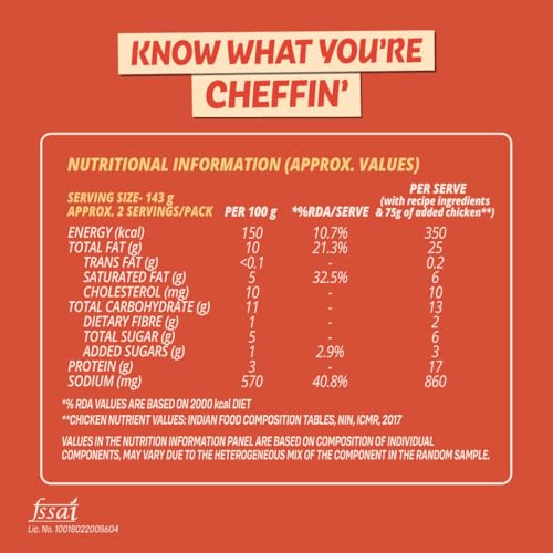 Image of Cheffin' Butter Chicken Masala, 285g | Chef Curated Gourmet Cooking Kit | Cooks 150-200g Chicken | Ready in 10 Min | 100% Natural, No Preservatives | Just Add Fresh Chicken |Serves 2-3