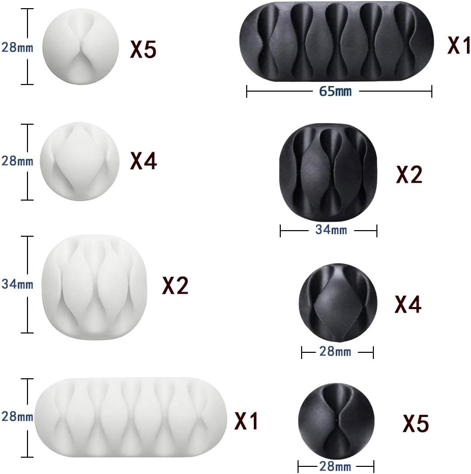 24 Pieces Adhesive Cable Clips Viaky Wire Management Desk Cable Organizer Cord Clips Cable Holder Clamps - Home, Office, Cubicle, Car, Nightstand, Desk Accessories-Black and White