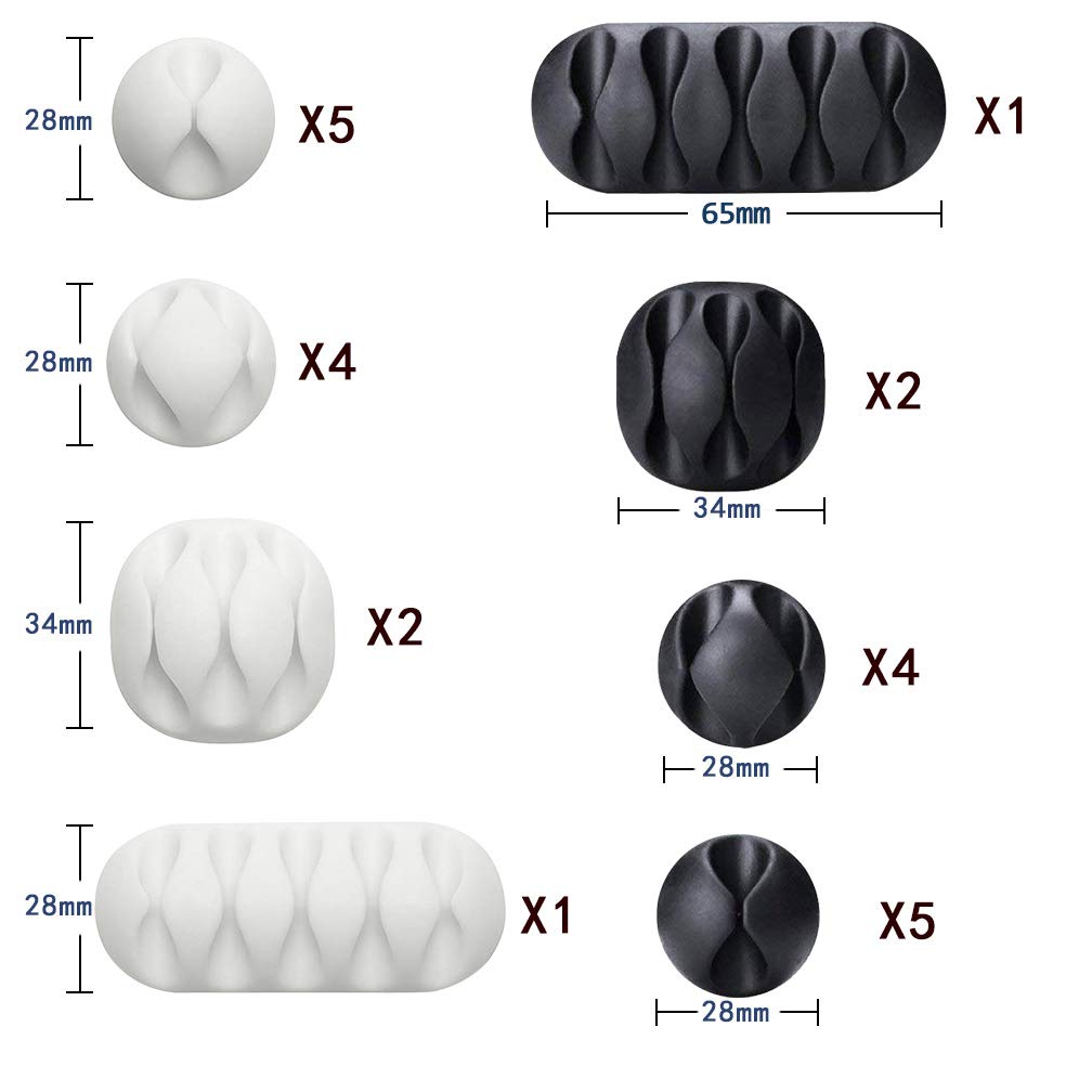 24 Pieces Adhesive Cable Clips Viaky Wire Management Desk Cable Organizer Cord Clips Cable Holder Clamps - Home, Office, Cubicle, Car, Nightstand, Desk Accessories-Black and White