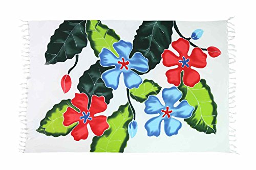 Preisvergleich Produktbild Ciffre Sarong Pareo Wickelrock Strandtuch Tuch Schal Wickelkleid Strandkleid Blickdicht Südsee Blumen Muster Weiß