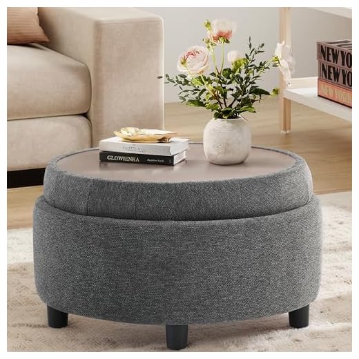 Versatile Round Ottoman with Tray Lid