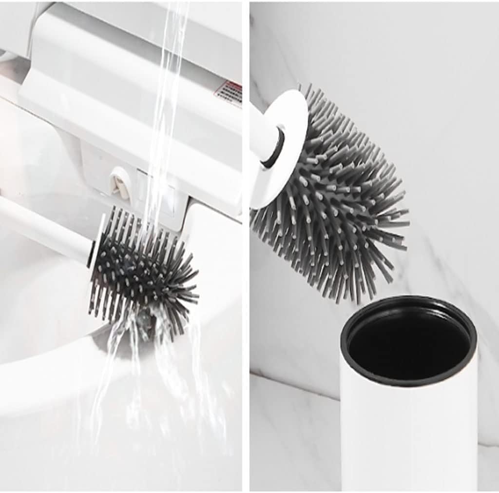 Toilet Brush Compact Freestanding Toilet Brush Set Aluminium Toilet Bowl Brush and Holder for Bathroom Storage-deep Cleaning for Home Bathroom (Color : White, Size : 8.8 * 8.2 * 40.2cm)