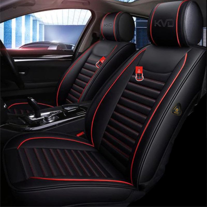 KVD AUTOZONE Heavy Nappa Leather Luxury Car Seat Cover Compatible with Tata Nexon Black + Red (5 Year Warranty) - Dz014/77