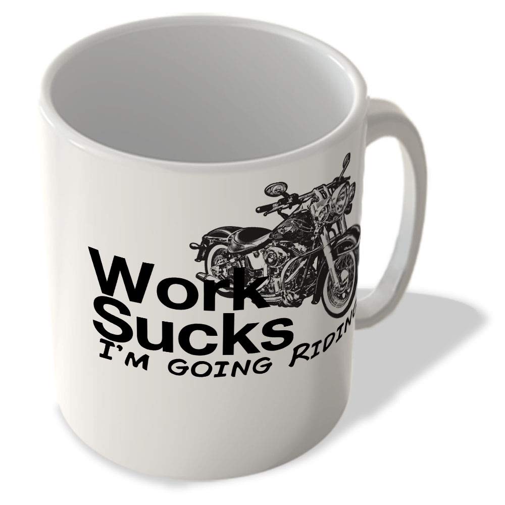 Mcmug White - Work Sucks, I'm Going Riding (Motorbike) - Mug, Ceramic, 11Fl.oz.