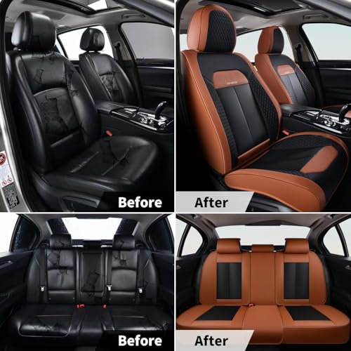 FLORICH Universal Car Seat Covers for Front Seats, Leather Seat Covers Universal Anti-Slip Driver Seat Cover, Automotive Vehicle Seat Covers fit for Trucks Vans SUVs Sedans (2 Packs, Brown&Black) by FLORICH - Image 6