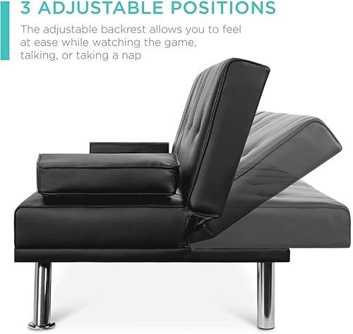 Miniatura 5 de YDXNY - Futón tapizado de cuero convertible con 2 portavasos cómodo y sencillo montaje color D