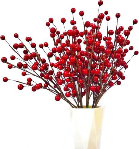 Image of CURATED CART 4PCS Artificial Berries for Decoration 18 Inch - Waterproof Burgundy Holly Berry Picks for Christmas Tree, Wreath, DIY Crafts, Floral Arrangements, Holiday, Wedding & Winter Home Decor
