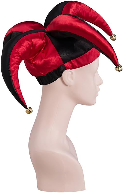 Court Jester Hat Adult Harlequin Clown Jester Circus Costume Hat Ren Faire Festival Accessories with Bells