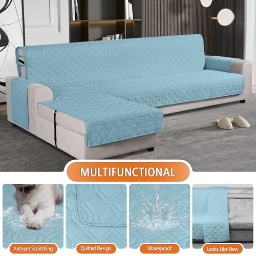 Image of VANSOFY Upgraded Sectional Couch Covers 100% Waterproof L Shaped Sofa Slipcover Reversible Chaise Lounge Cover for Sectional Sofa Furniture Protector Cover for Pets Dog Cat(X-Large, Azuree)