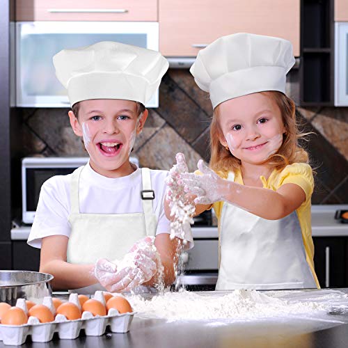 Chengu 8 Pieces Kids Apron And Chef Hat Set, Boys Girls Adjustable Child Aprons With 2 Pockets Kitchen Bib Aprons For Kitchen Cooking Baking Wear (Medium, White) #TOP6
