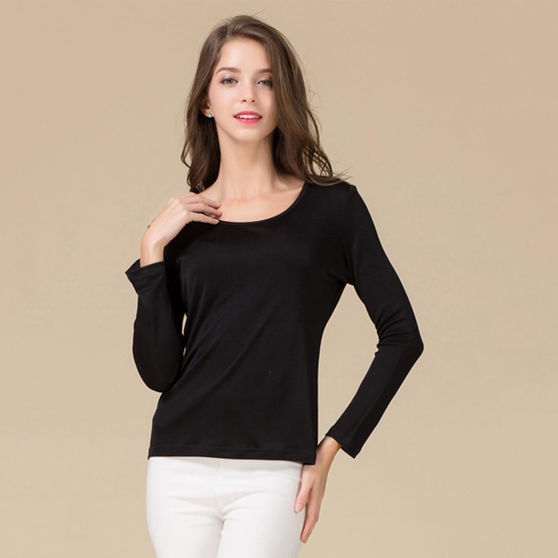 Ouruikia Women's Silk Base Layer Shirts Ultra Soft Long Johns Top Thermal Underwear Undershirts