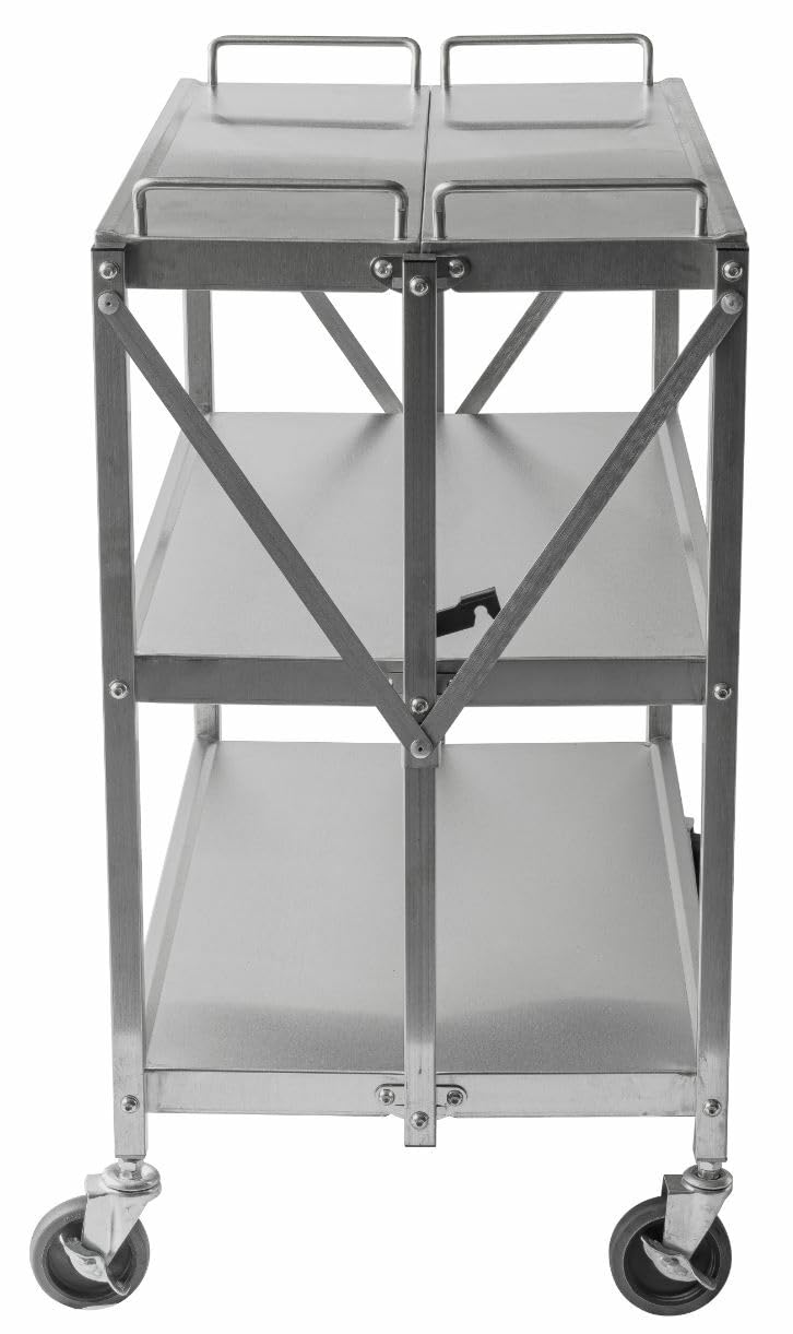 METRO PROFESSIONAL Regalwagen GFST1003, Edelstahl, 50.1x88.5x96 cm, 3 Etagen, 180 kg, Klappbar, mit Bremsen, 180 kg Tragkraft, Silber