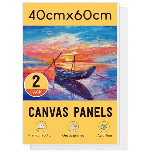 STATIONERY ISLAND A2 Canvas for Painting 2 Packs 40x60cm Large Canvas Boards 100% Cotton Acid Free Blank Canvas Panels for Acrylic Painting & Oil Paint Hobby Painters and Beginner(16 X 23.6)