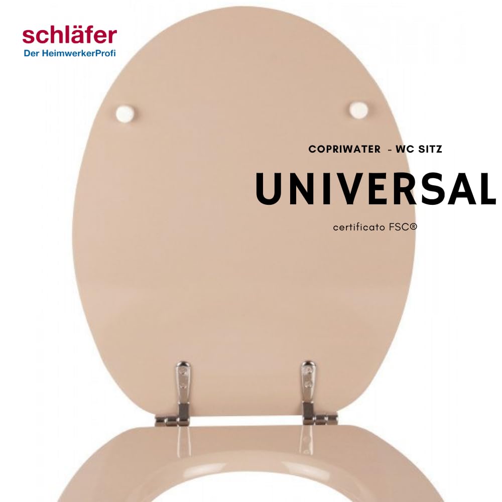 Schläfer 4638105 | Tavoletta Wc Copriwater Universale Beige, Sedile Wc in Legno, Tavoletta Water "Weser" Forma Ovale, Cerniere Regolabili in Metallo