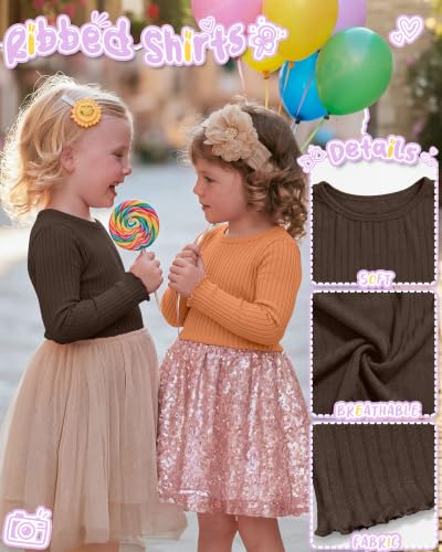 Image of 4 Pack Toddler Girls' Long Sleeve Shirts Cotton Tops