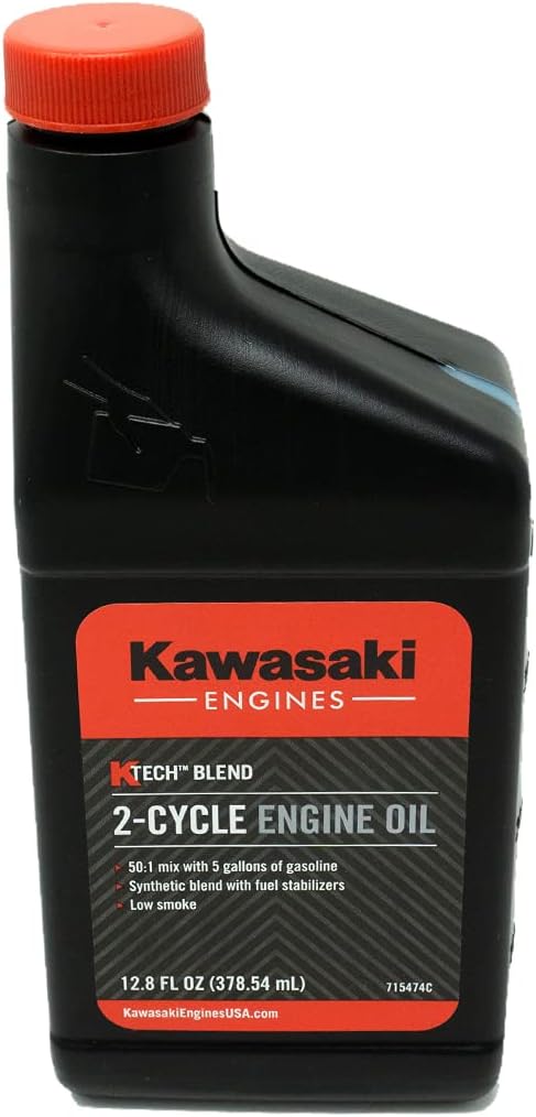 ഫ്രണ്ട് view of a single Kawasaki 2-Cycle Engine Oil bottle