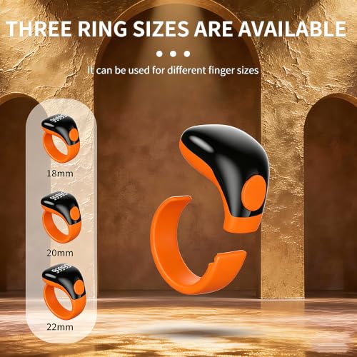 Image of Smart Tasbih Zikr Ring,Adjustable(18 /20 /22mm) Muslim Digital Azan Alarm Clock Counter,APP Support Digital Counter Prayer Reminder Rings, Waterproof 5 Digit Finger Counter for Muslims(Orange)