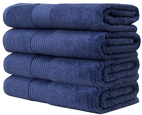 Image of Set of 4 Luxury XL Bath Towels by Bumble - Oversized Bath Towels Extra Large, Hotel Quality Towels, 650 GSM Soft Combed Cotton, Home Spa Bathroom Towels, Thick & Fluffy Bath Sheets (Denim, 4 Pack)