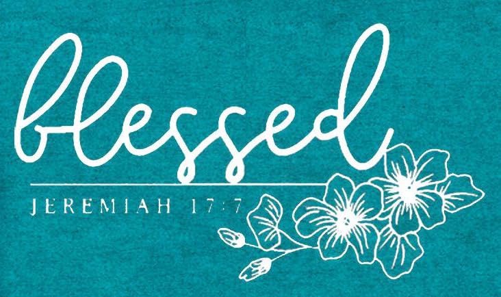 Christian Shirt for Women Blessed Letter Print Bible Verse T-Shirt Retro Faith Short Sleeve - Image 6