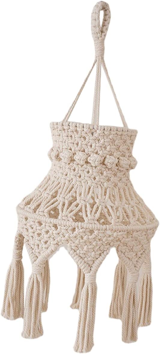 MERRYHAPY Hanging Macrame Lamp Shade Boho Ceiling Light Cover for Indoor Decor Vintage Style Soft Textile Material for Living Room Bedroom Kitchen and Dining Areas