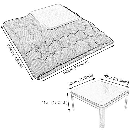 FMXYMC Foot Warmer Coffee Table, Japanese-Style Kotatsu Tables, Tatami Heated Stove Futon Table, with Embedded Heater, Soft Blanket, Rug, Classic Print,B