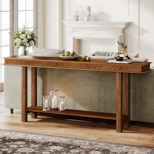 Tribesigns 70.9-Inch Extra Long Console Table, Wood Sofa Table Behind Couch Narrow Long, 2-Tier Entryway Accent Table with Storage for Living Room, Hallway, Entrance, Foyer, Rustic Brown