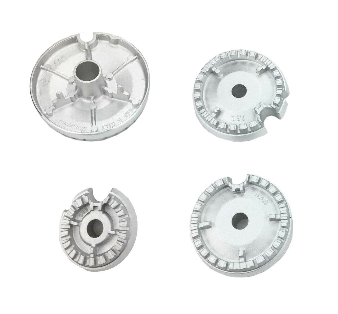 RYELDOM Kit 4 Bruciatori e 4 Piattini per Piano Cottura, Set Fuochi Cucina 1 Grande 2 Medi 1 Piccolo Compatibile con Varie Marche