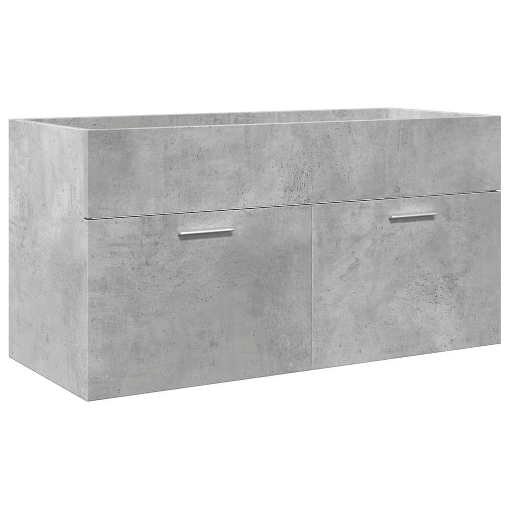 5-TLG. Badmöbel-Set Betongrau Holzwerkstoff mit Hochschrank und Waschbecken
