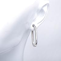 Vista 2 de 1 Inch Chunky Oval Hoop Huggie Earrings Sterling Silver Earrings for Women