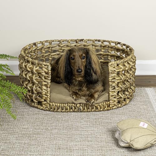 THE LICKER Store DBD4000A Gigi 24" x 18" Modern Bohemian Handwoven Hyacinth Open-Weave Oval Pet Bed with Machine-Washable Cushion, Natural by THE LICKER STORE - Image 6