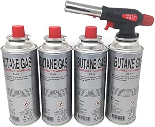 Starlet24 Bunsenbrenner Lötbrenner Gasbrenner Camping Gasanzünder Lötlampe mit Piezozündung, einstellbare Flammengröße für Gaskartuschen mit MSF-1a Anschluss (+ 4X Gaskartuschen)