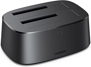 UGREEN Hard disk docking station, USB 3.0 HDD docking station for 2.5''/3.5'' SATA HDD&SSD, 5Gbps dual bay hard drive adapter supports offline cloning and UASP
