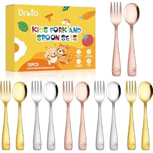 DRKIO Edelstahl Kinderbesteckset, 12-teilig, Gold Silber Roségold