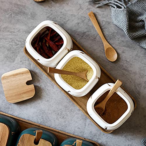 Jfflyit 2 Sets Of Marble Ceramic Sugar Bowl Ceramic Seasoning Jars With Wooden Lid And Wooden Spoon(White) #TOP4