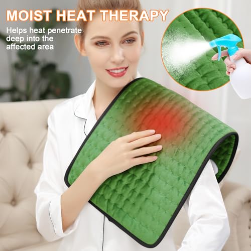 Image of Deepsoon Heating Pad,Electric Heating Pads for Back,Neck,Moist Heating Pad for Abdomen Shoulder Knee Legs,Dry /Moist Heat&Auto Shut Off,Mother's Day Birthday for Men and Women,Green Black,24x12 Inch